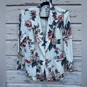 Vintage Made In USA Karen Kane 100% Linen Martha Vineyard Floral Blazer Jacket